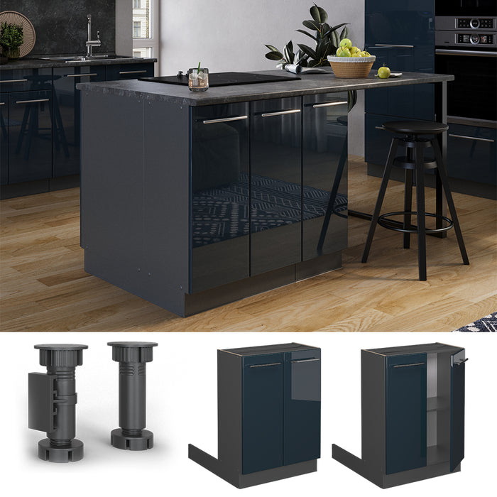 Vicco Isola cucina Blu scuro lucido 60 cm senza piano di lavoro