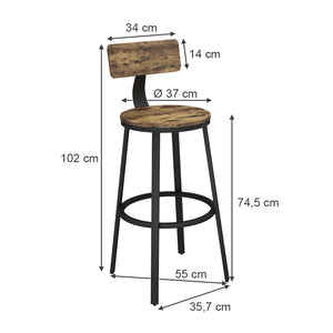 Vicco Sgabelli da bar Rovere rustico 34 x 102 cm 2 parti