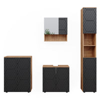 Vicco Set mobili bagno Antracite a righe 4 pezzi, con colonna e cassettiera