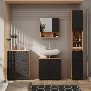 Vicco Set mobili bagno Antracite a righe 4 pezzi, con colonna e cassettiera