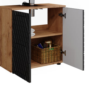 Vicco Set mobili bagno Antracite a righe 4 pezzi, con colonna e cassettiera