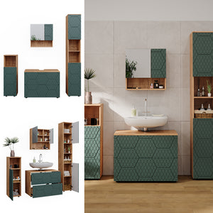 Vicco Set mobili bagno Quercia verde/oro 4 pezzi, con cassettiera e colonna