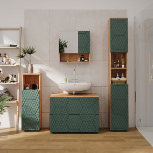 Vicco Set mobili bagno Quercia verde/oro 4 pezzi, con cassettiera e colonna