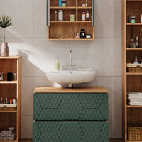 Vicco Set mobili bagno Quercia verde/oro 4 pezzi, con cassettiera e colonna