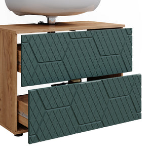 Vicco Set mobili bagno Quercia verde/oro 4 pezzi, con cassettiera e colonna