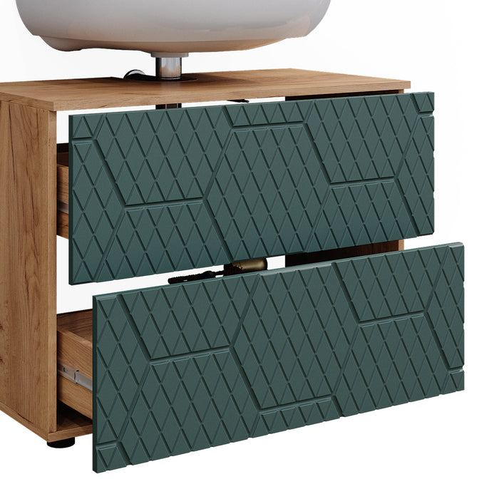 Vicco Set mobili bagno Quercia verde/oro 4 pezzi, con cassettiera e colonna