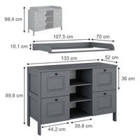 Vitalispa Fasciatoio Grigio 133 x 98.4 cm con 4 cassetti