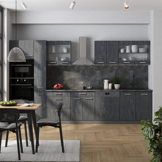 Vicco Cucina componibile Calcestruzzo nero/antracite 350 cm senza piano di lavoro