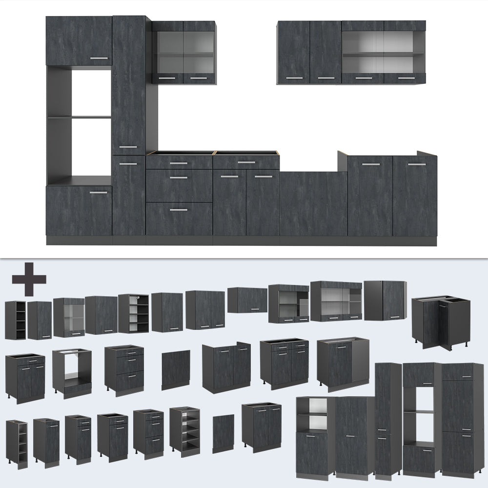Vicco Cucina completa  Calcestruzzo nero/antracite 350 cm , PL Antracite