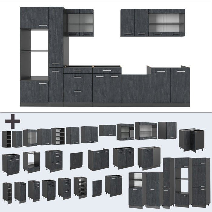 Vicco Cucina componibile Calcestruzzo nero/antracite 350 cm senza piano di lavoro