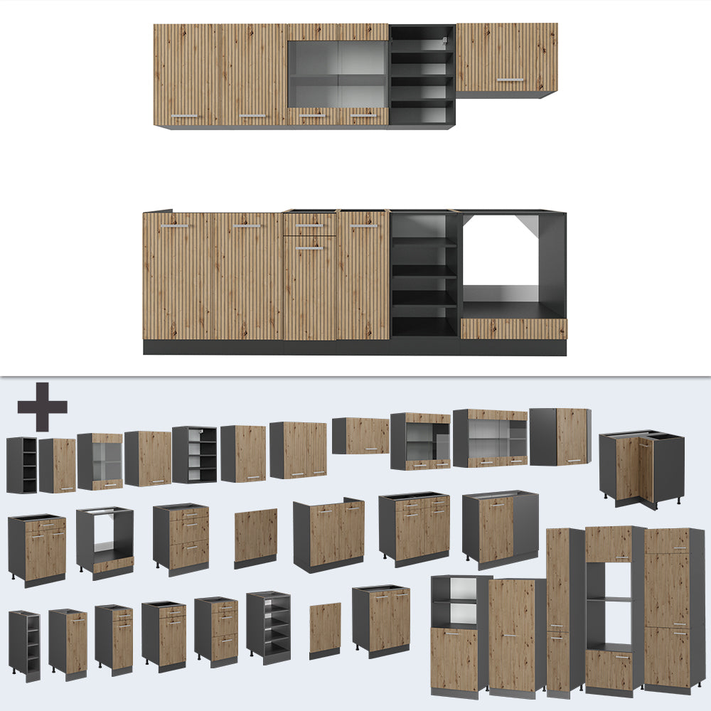 Vicco Cucina componibile Rovere artigianale/antracite 240 cm , PL Marmo