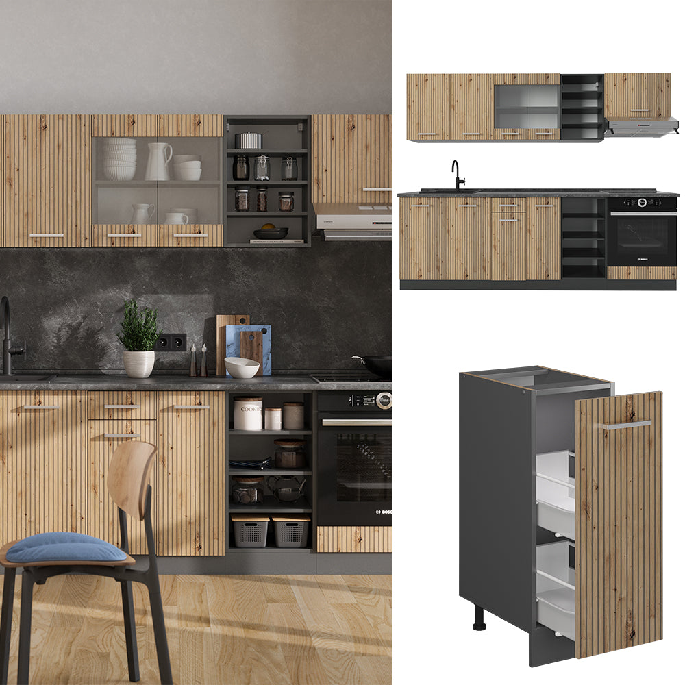 Vicco Cucina componibile Rovere artigianale/antracite 240 cm , PL Marmo