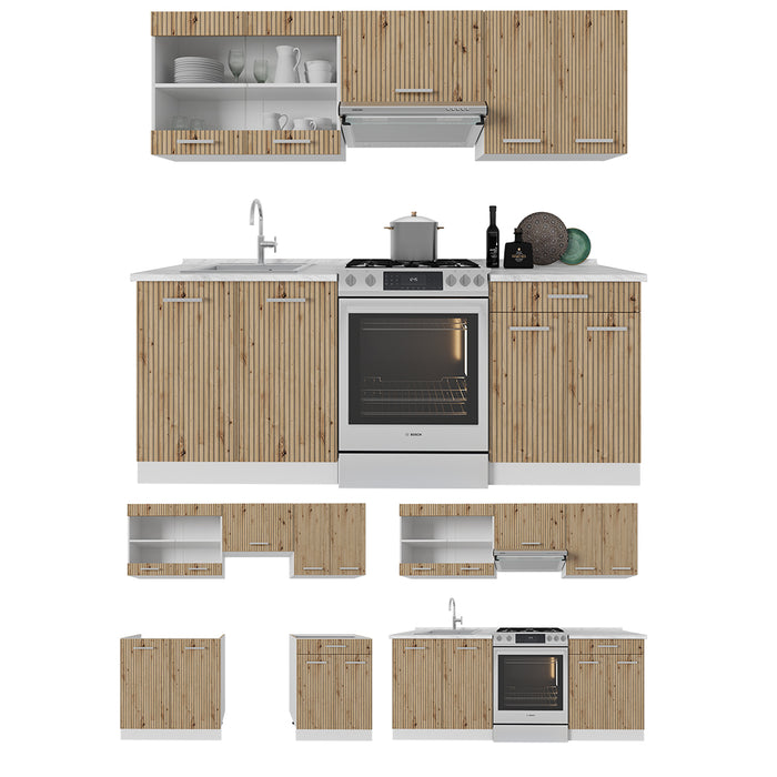 Vicco Cucina componibile Rovere artigianale/bianco 200 cm senza piano di lavoro