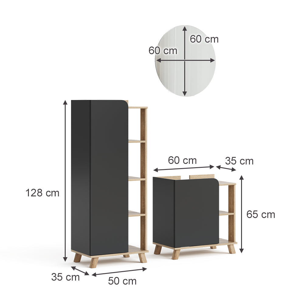 Vicco Set di mobili da bagno Antracite 3 parti