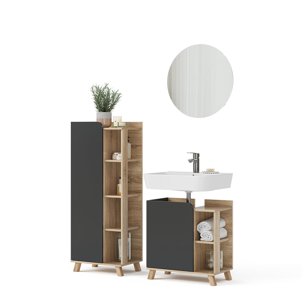 Vicco Set di mobili da bagno Antracite 3 parti