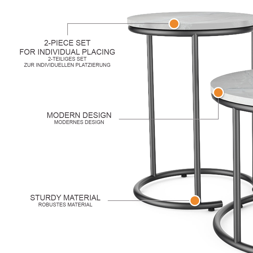 Vicco Set di tavolini da salotto Marmo bianco 55 x 55 cm 2 parti