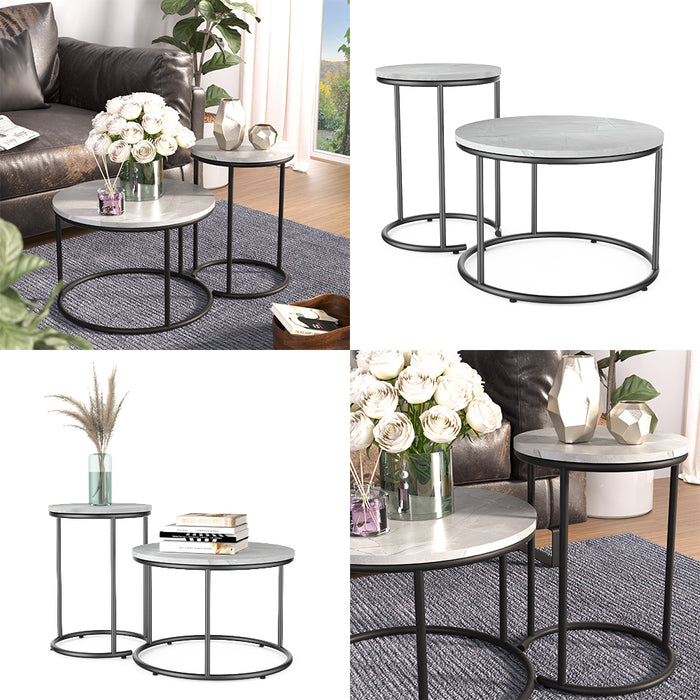 Vicco Set di tavolini da salotto Marmo bianco 55 x 55 cm 2 parti