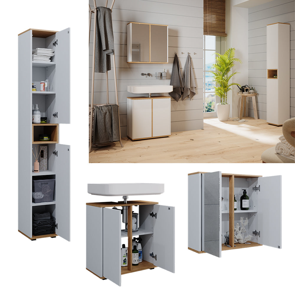 Vicco Set mobili bagno Bianco/Artisan 3 parti con colonna