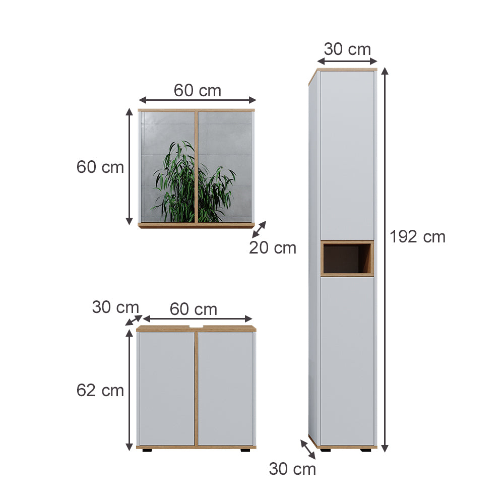 Vicco Set mobili bagno Bianco/Artisan 3 parti con colonna