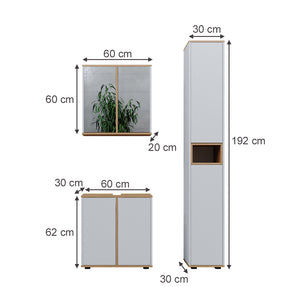 Vicco Set mobili bagno Bianco/Artisan 3 parti con colonna