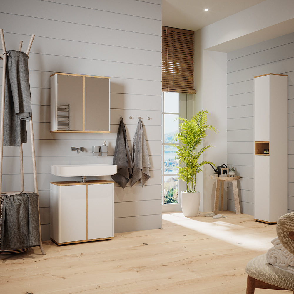 Vicco Set mobili bagno Bianco/Artisan 3 parti con colonna