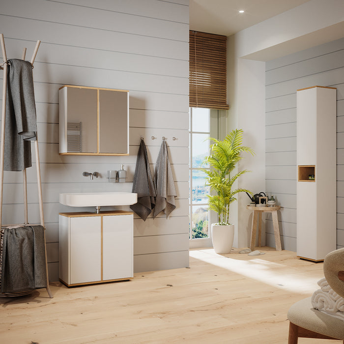 Vicco Set mobili bagno Bianco/Artisan 3 parti con colonna