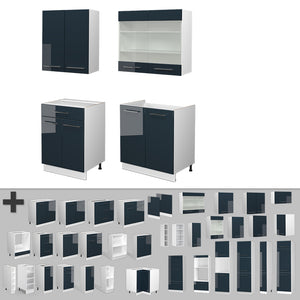 Vicco Mobili da cucina  Blu scuro lucido/bianco 140 cm , PL Antracite