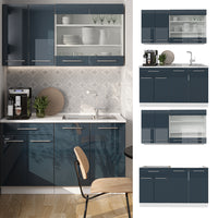 Vicco Cucina singola Blu scuro lucido/bianco 140 cm senza piano di lavoro