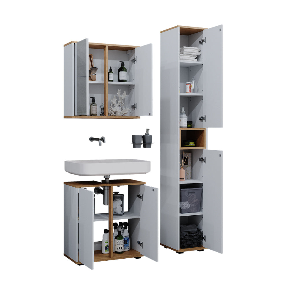 Vicco Set mobili bagno Bianco/Artisan 3 parti con colonna