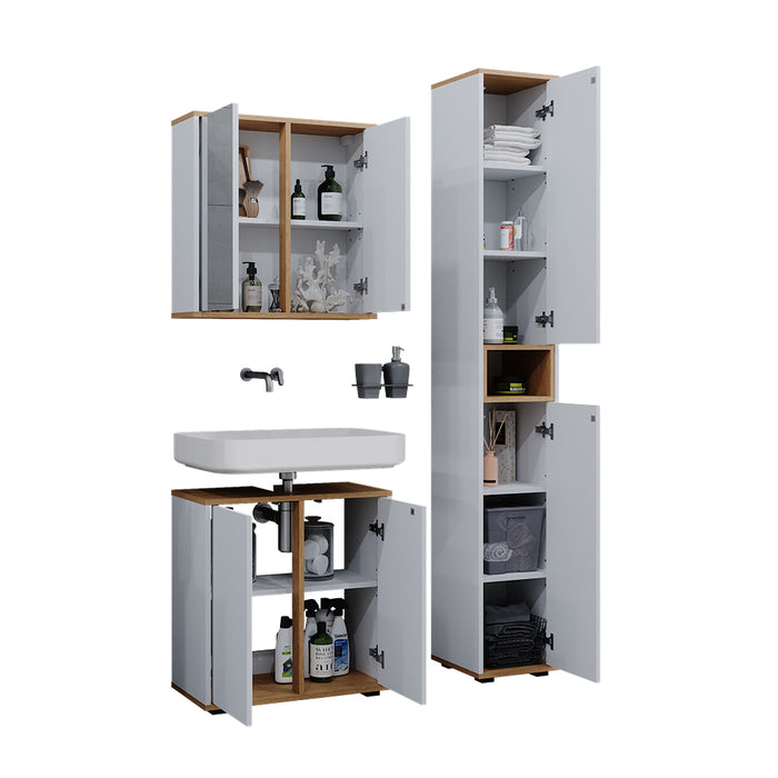 Vicco Set mobili bagno Bianco/Artisan 3 parti con colonna