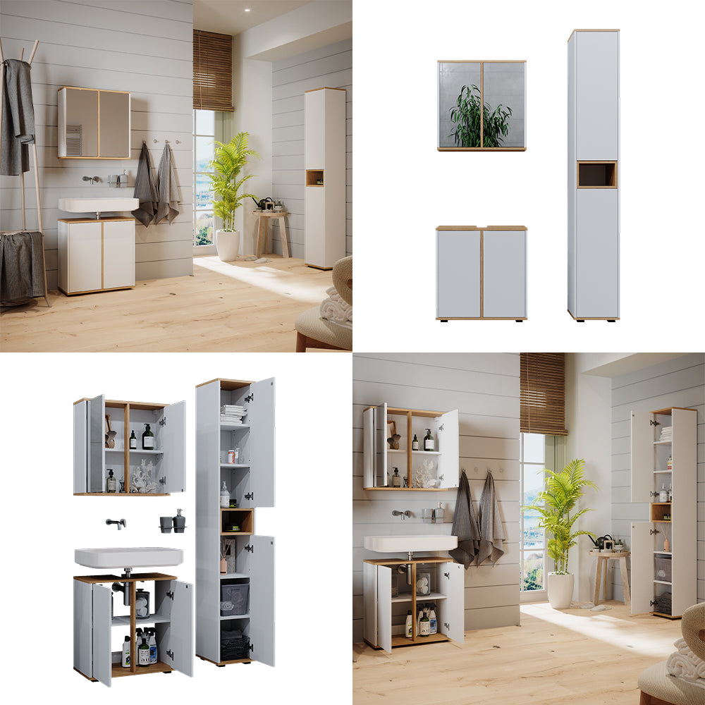 Vicco Set mobili bagno Bianco/Artisan 3 parti con colonna