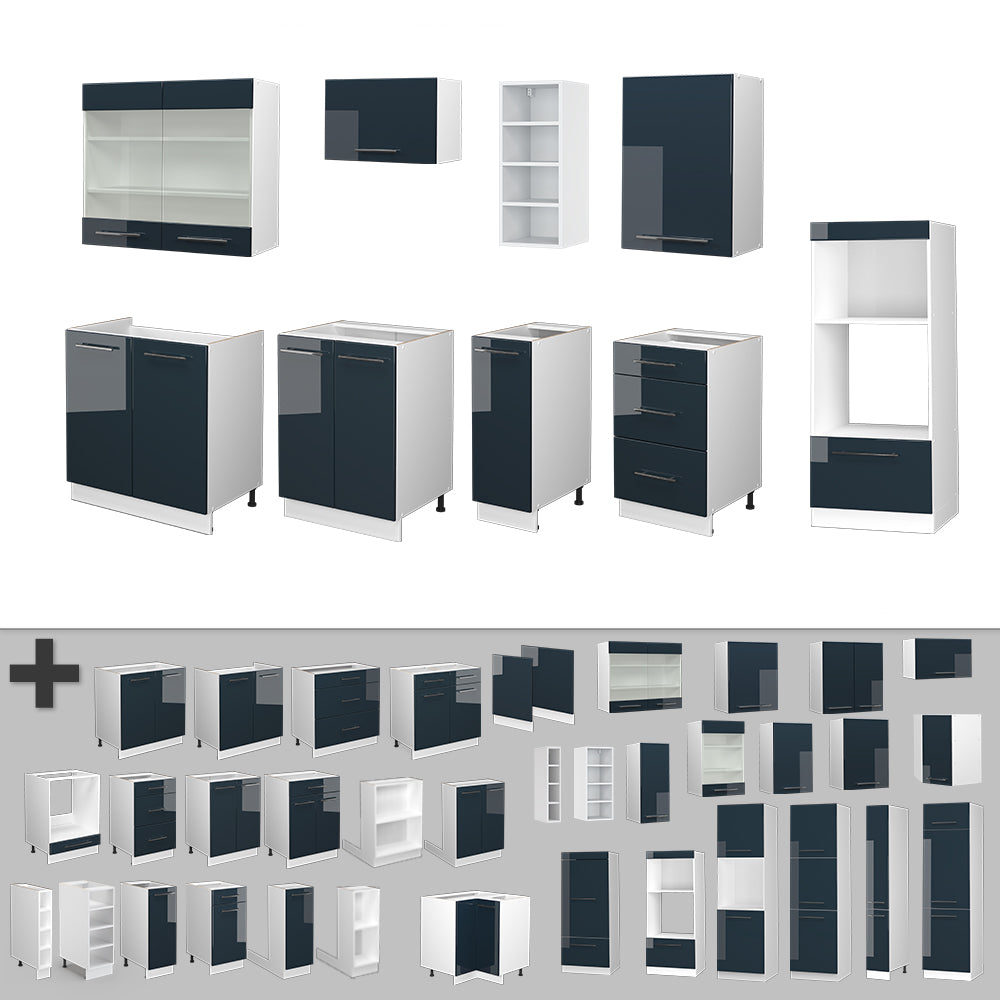 Vicco Cucina componibile Blu scuro lucido/bianco 280 cm , PL Antracite