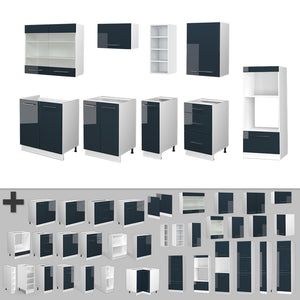 Vicco Mobili da cucina  Blu scuro lucido/bianco 280 cm senza piano di lavoro