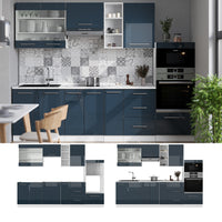 Vicco Mobili da cucina  Blu scuro lucido/bianco 280 cm senza piano di lavoro