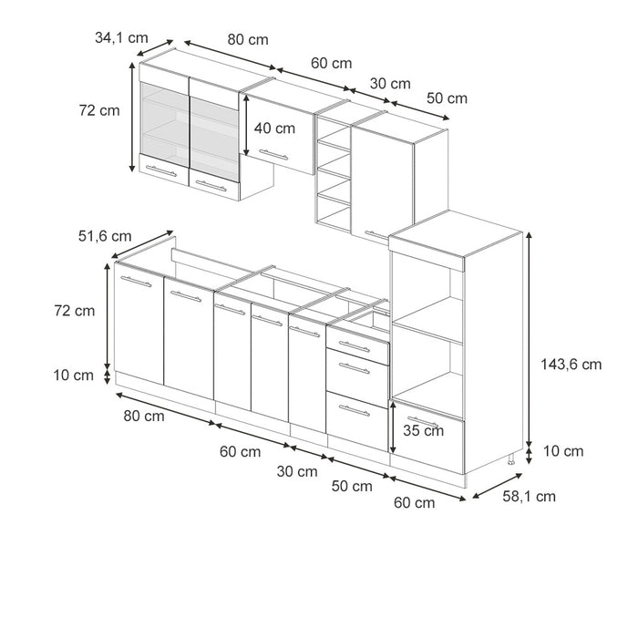 Vicco Cucina componibile Blu scuro lucido/bianco 280 cm , PL Rovere