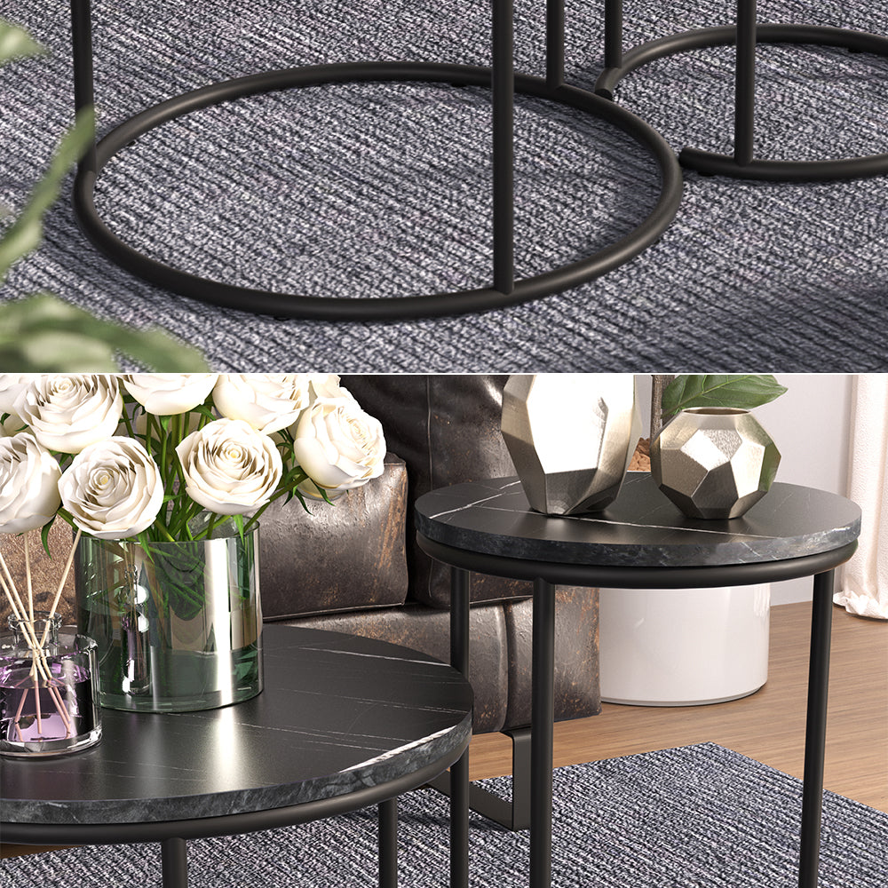 Vicco Tavolino da divano Marmo nero 55 x 55 cm 2 parti