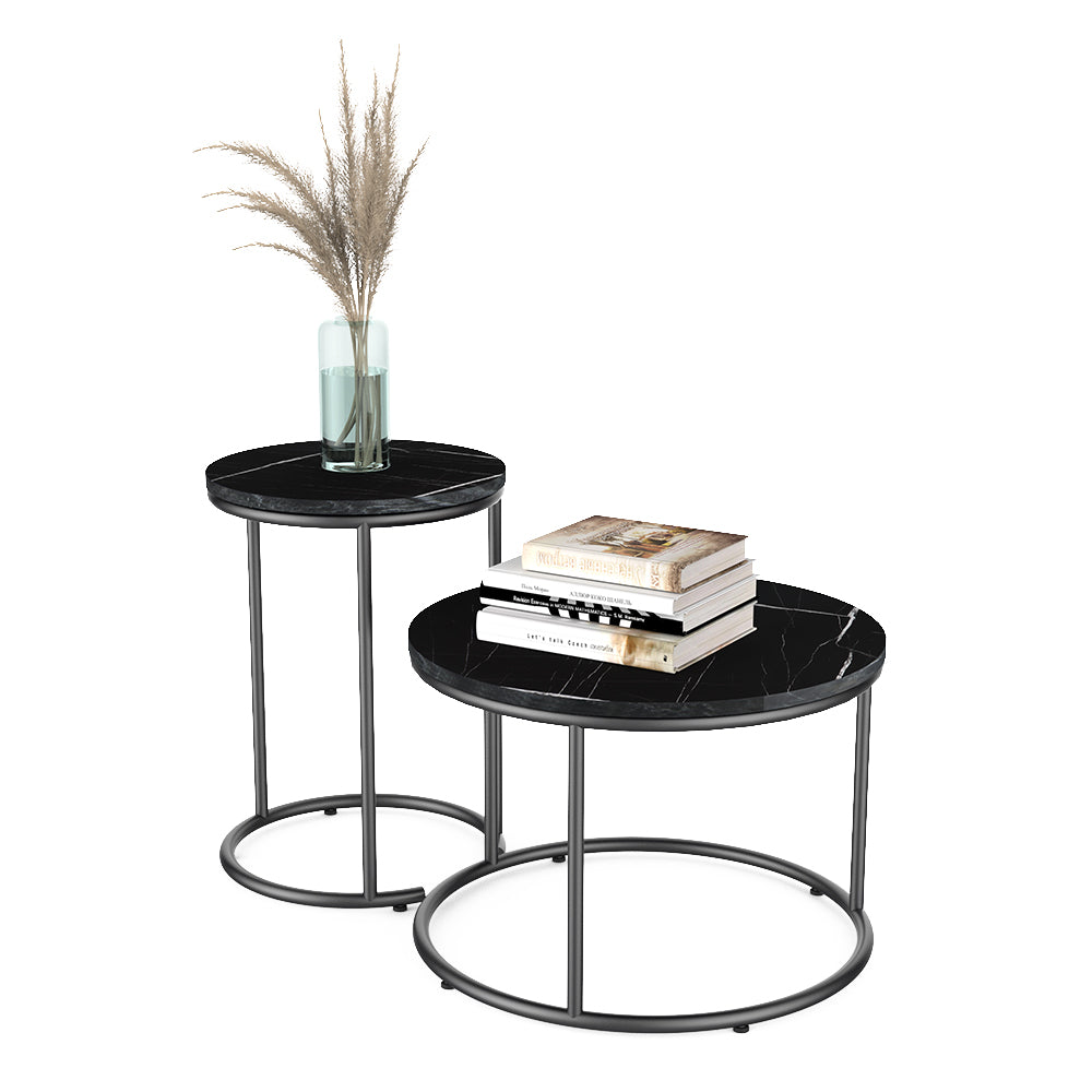 Vicco Tavolino da divano Marmo nero 55 x 55 cm 2 parti