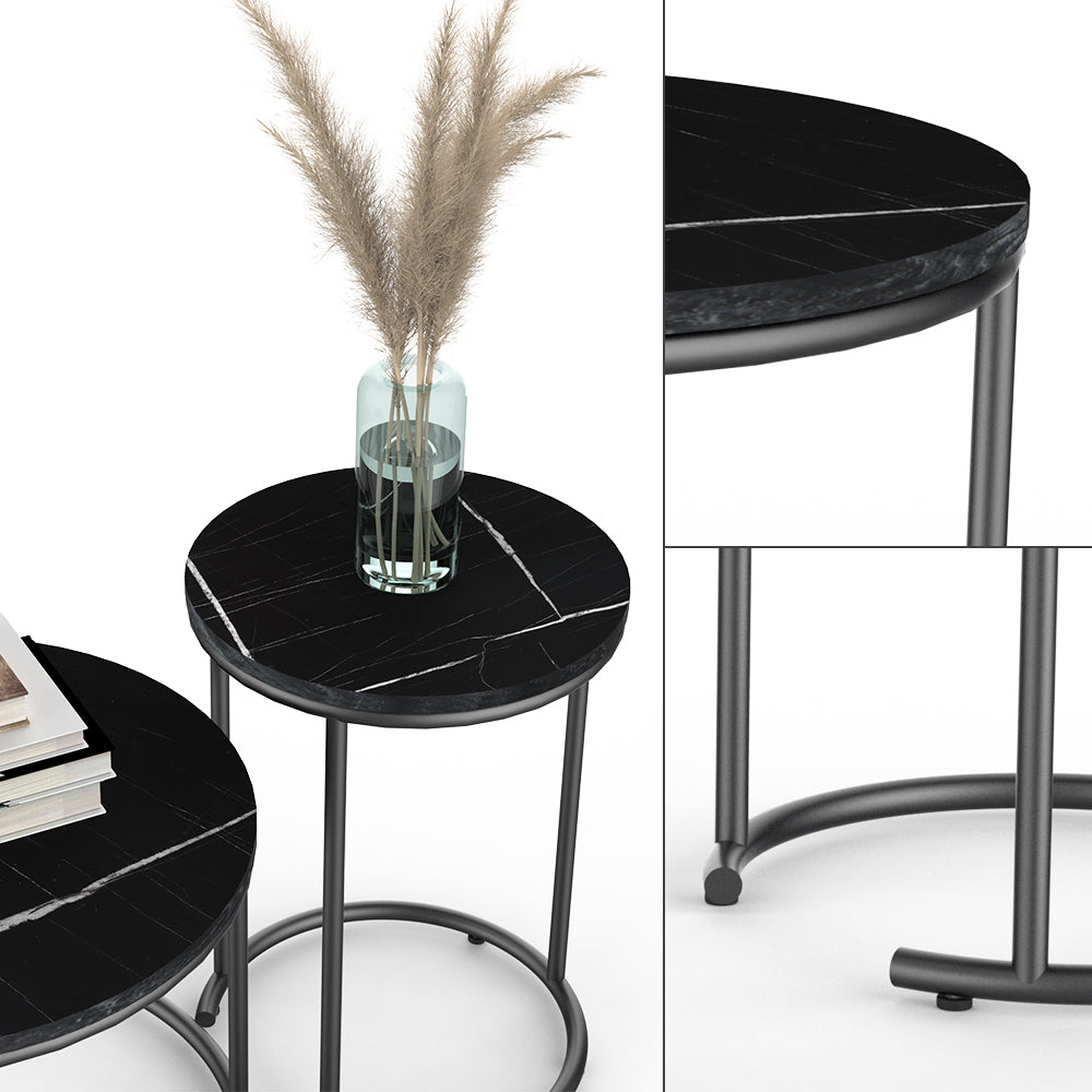 Vicco Tavolino da divano Marmo nero 55 x 55 cm 2 parti