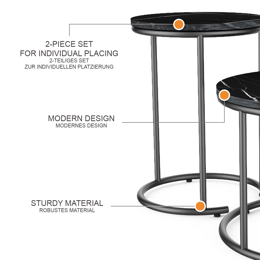 Vicco Tavolino da divano Marmo nero 55 x 55 cm 2 parti