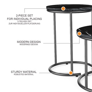 Vicco Tavolino da divano Marmo nero 55 x 55 cm 2 parti