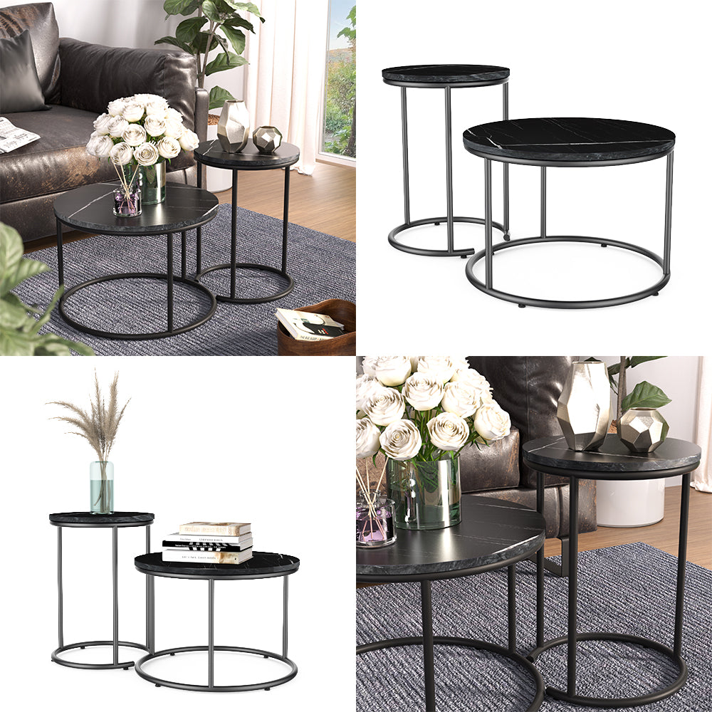 Vicco Tavolino da divano Marmo nero 55 x 55 cm 2 parti