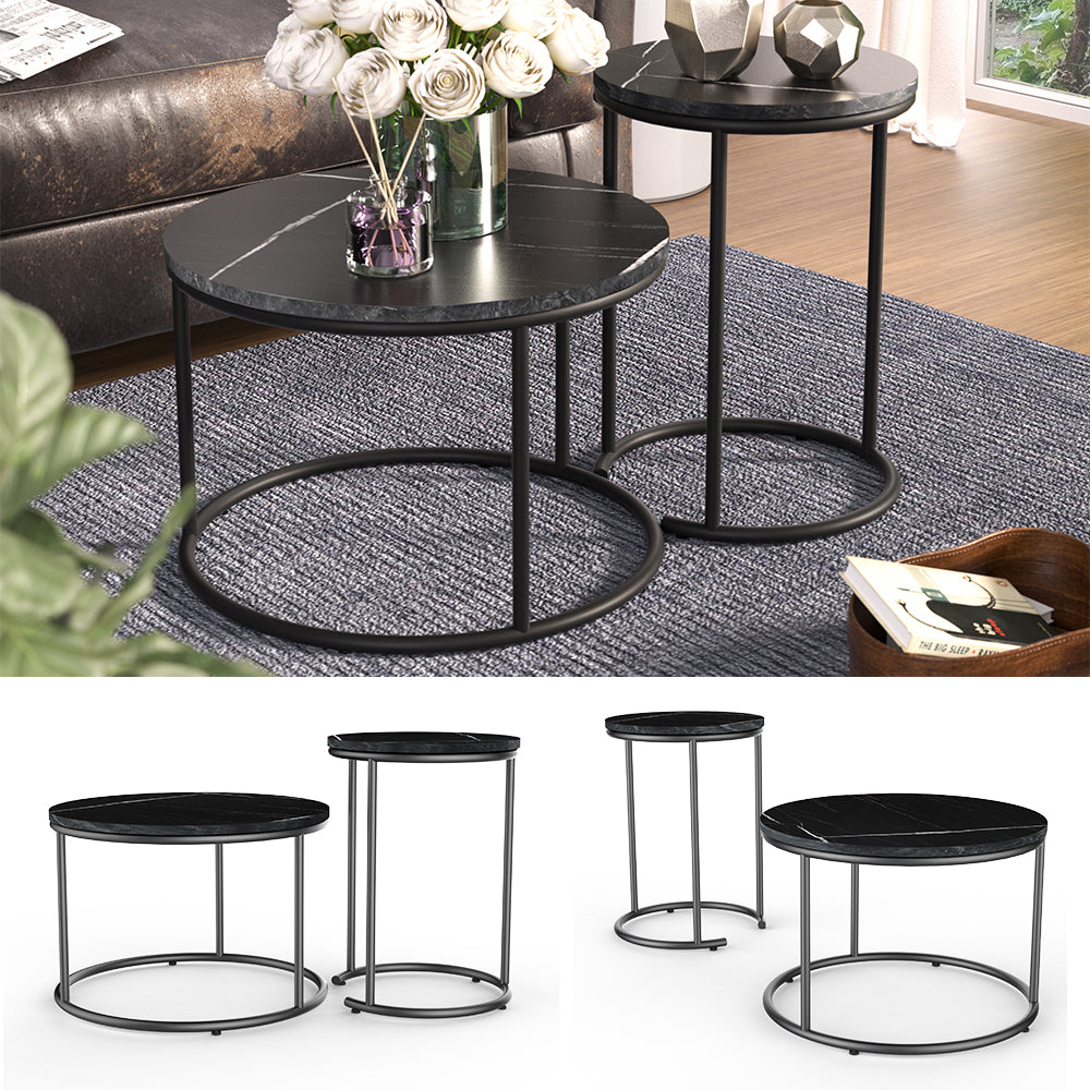 Vicco Tavolino da divano Marmo nero 55 x 55 cm 2 parti