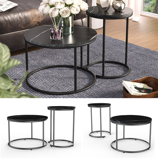 Vicco Tavolino da divano Marmo nero 55 x 55 cm 2 parti