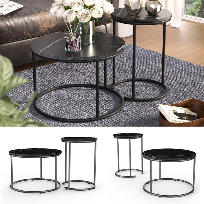 Vicco Tavolino da divano Marmo nero 55 x 55 cm 2 parti