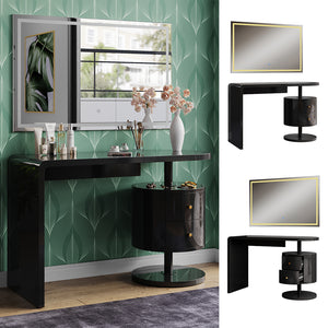 Vicco Tavolo da toeletta Nero lucido 120 cm con specchio a LED