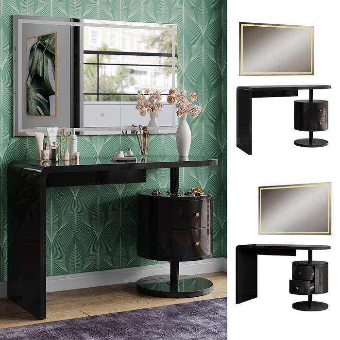 Vicco Tavolo da toeletta Nero lucido 120 cm con specchio a LED