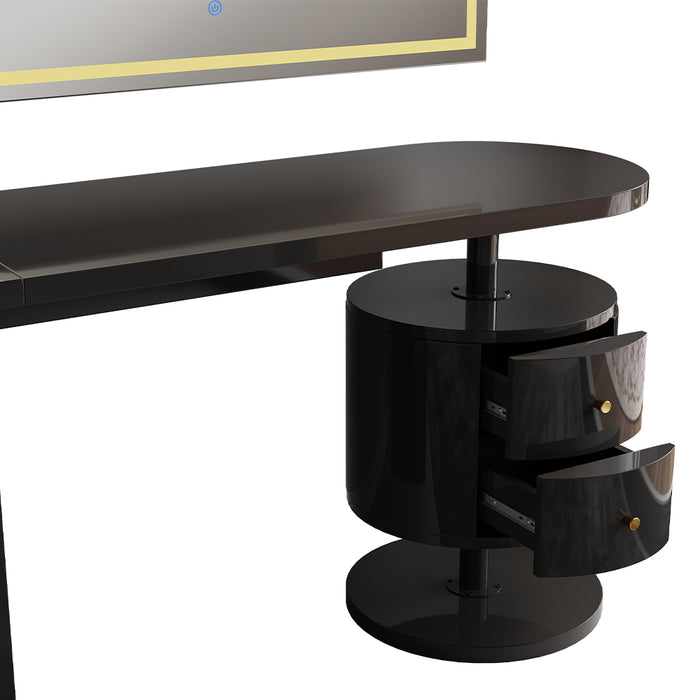 Vicco Tavolo da toeletta Nero lucido 120 cm con specchio a LED