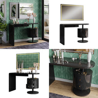 Vicco Tavolo da toeletta Nero lucido 120 cm con specchio a LED