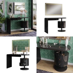 Vicco Tavolo da toeletta Nero lucido 120 cm con specchio a LED