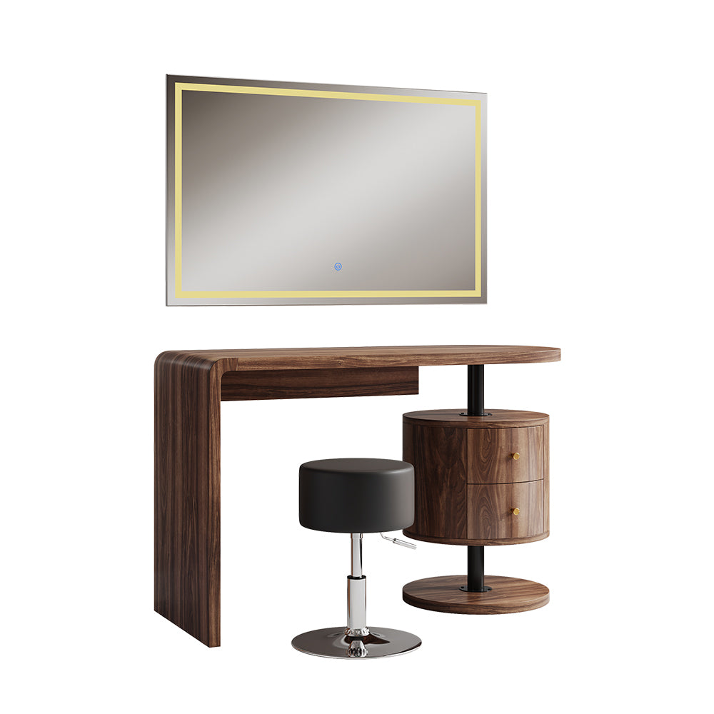 Vicco Tavolo da toilette Rovere rustico 120 cm con specchio LED e sgabello